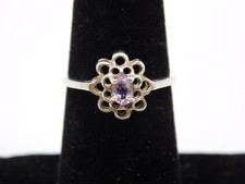 VINTAGE CA 925 STERLING SILVER AMETHYST FILIGREE DAHLIA FLOWER RING