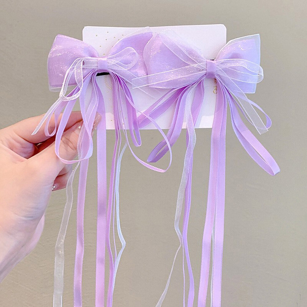 Seidige Satin-Jumbo-Haarspangen Mit Langem Schwanz – Große Schleifen, Metall-Clips, Rot