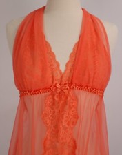Frederick of Hollywood NWOT Coral Mesh Sheer Babydoll Nightgown Negligee Tulle