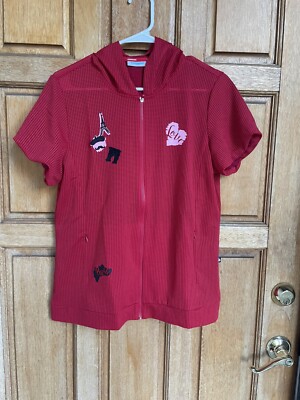 Lee Dong Soo 이동수스포츠 Women Red Mesh Hooded Golf Jacket Paris Eiffel New XL 105
