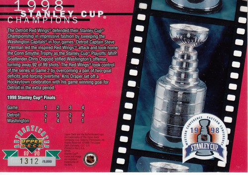 Steve Yzerman signed autograph Detroit Red Wings 1998 Stanley Cup card #/200 UDA - 第 2/2 張圖片