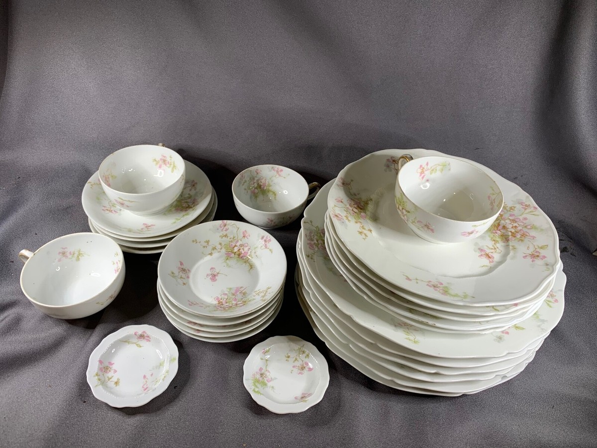 28 piece Set Theodore Haviland Limoges China-Pink Floral & gold