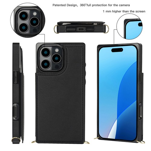 Luxury Leather Crossbody Card Slot Cover Case for 16 15 14 13 12 11 Pro Max XR - Picture 15 of 58