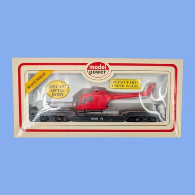 #ad HO scale Train Flat Car w HELECOPTER RED Model Power 6962 $14.99