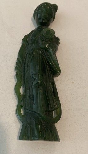 Antike grüne Jade Jadeit Statue Kwan Yin Guan Yin Konkubine handgeschnitzt - Bild 2 von 3