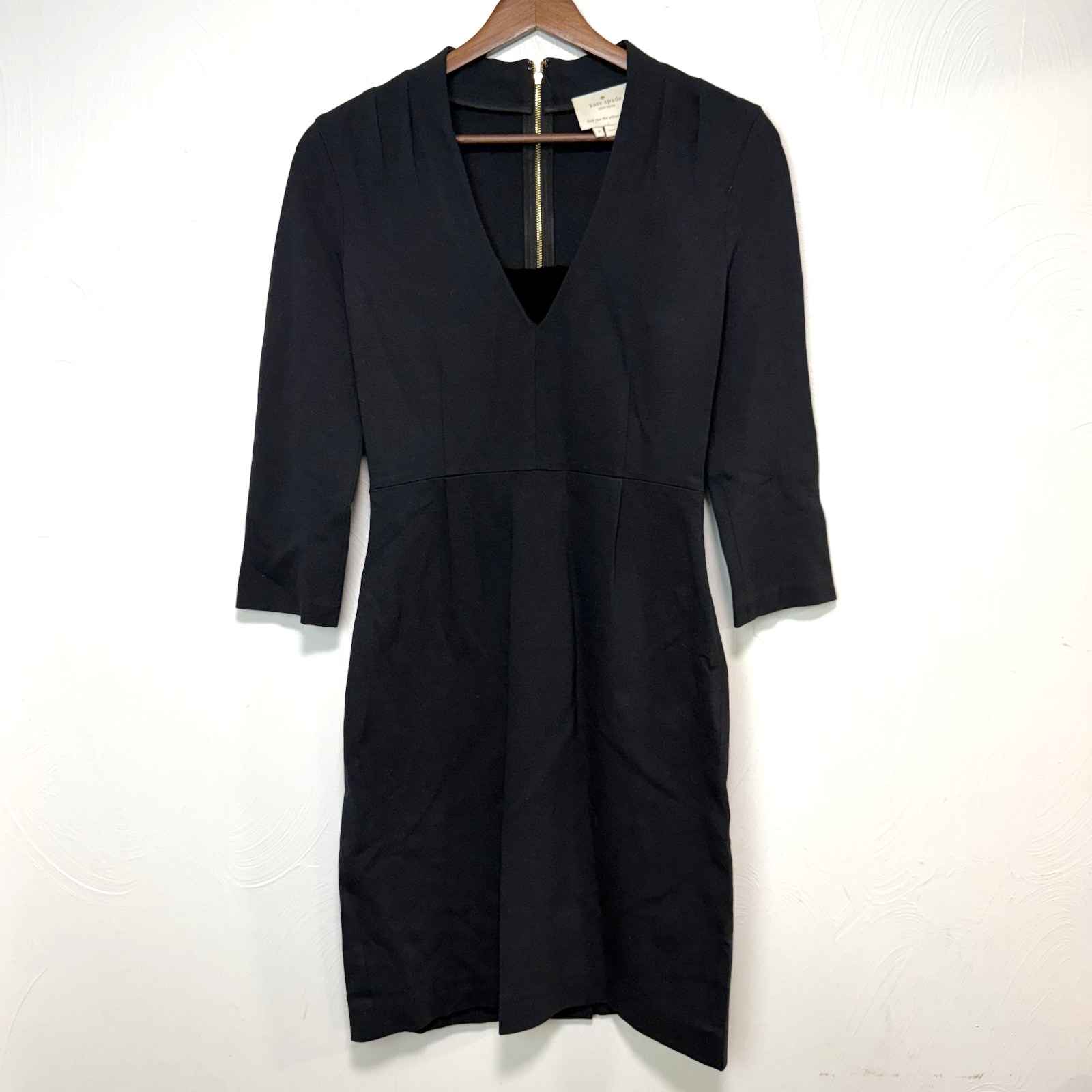 Kate Spade Women's Black V-Neck 3/4 Sleeve Black Darlene Sheath Dress Size 4