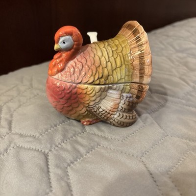 Vintage Otagiri Hand Crafted Ceramic Turkey Sugar Gravy Lid Japan Thanksgiving