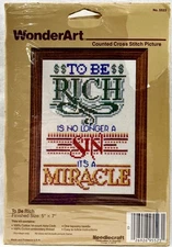 NEW 1990s WonderArt To Be Rich 5523 Counted Cross Stitch Kit 5x7 Vintage 17545