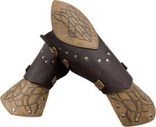 Medieval Embossed Faux Leather Elf Arm Guards, Fantasy Cosplay Buckle Bracers, K