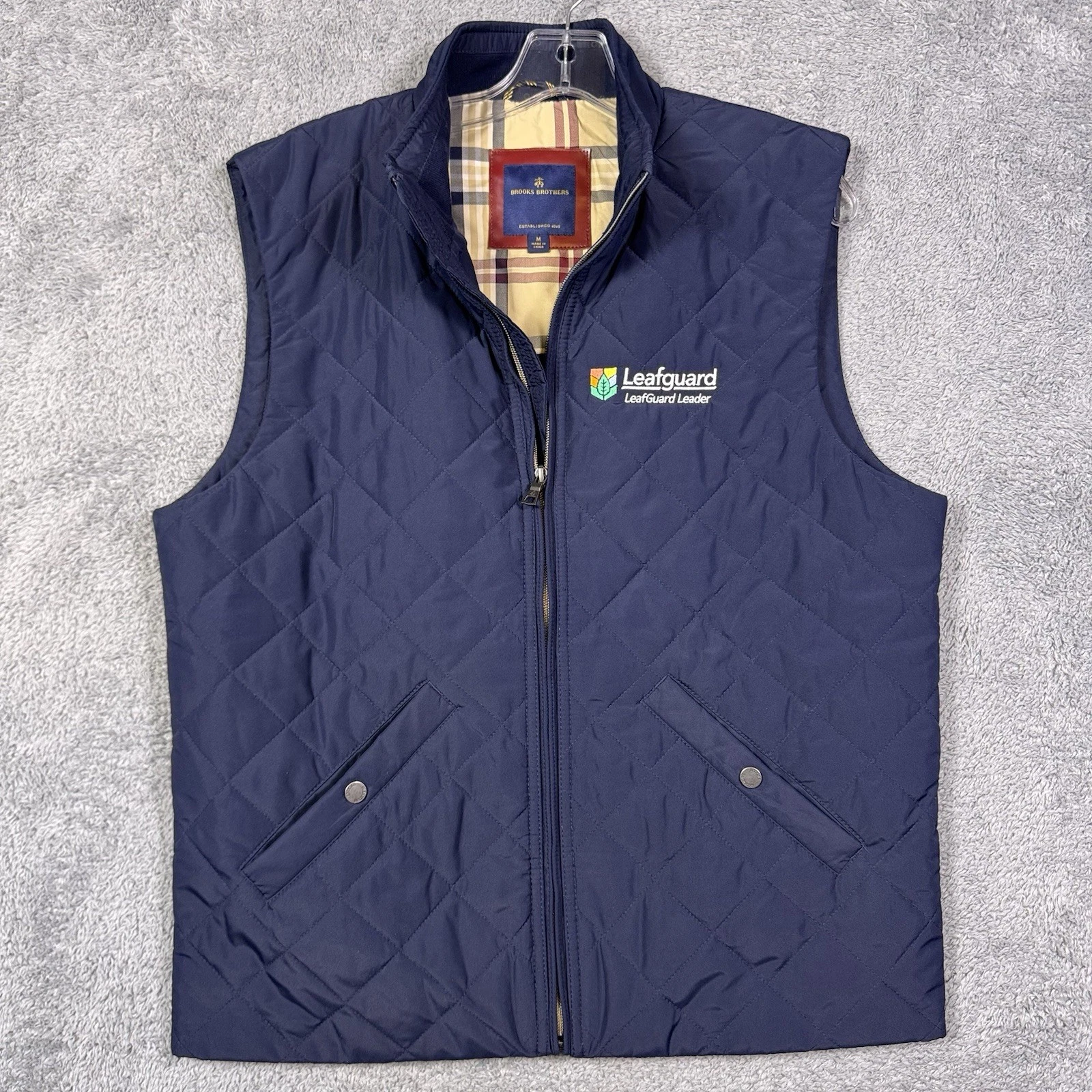 Brooks Brothers Diamond Quilted Vest Men’s M Thermore Insulated Plaid Full Zip