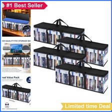 DVD Storage Bags Set of 4 Clear PVC Organizer with Handles Front Zipper Window