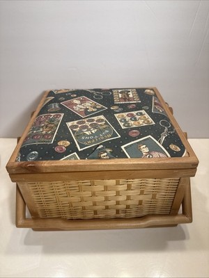 VTG Wicker Woven SEWING BASKET Loaded W/ Needles/Sew Tools/Thread/Wiss Scissors