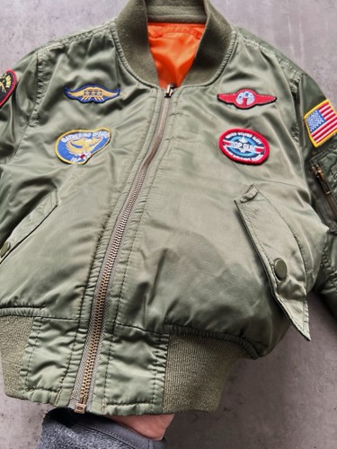 ALPHA INDUSTRIES MA1 Flight Bomber Aviation Jacket Patches Sz 4T Reversible - Picture 10 of 12