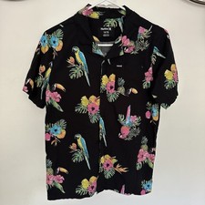 Boys Hurley Parrot Pineapple Aloha Hawaiian Button Down Shirt Size 14/16