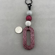 O Letter Initial Pink Silver Glitter Resin 5" Long Keychain Purse Charm 62766