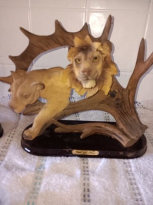 Gift Of Time 1 Lion 1 Tiger On A Branch Vintage Art Deco Knick Nacks With  Print