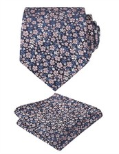 Mens 3.15 inches Exquisite Floral Tie with Small Flower Printed Pocket Square