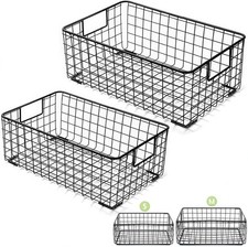 2 Pack Wire Storage Baskets with Handles, Metal Organizer Basket Bins for Home,