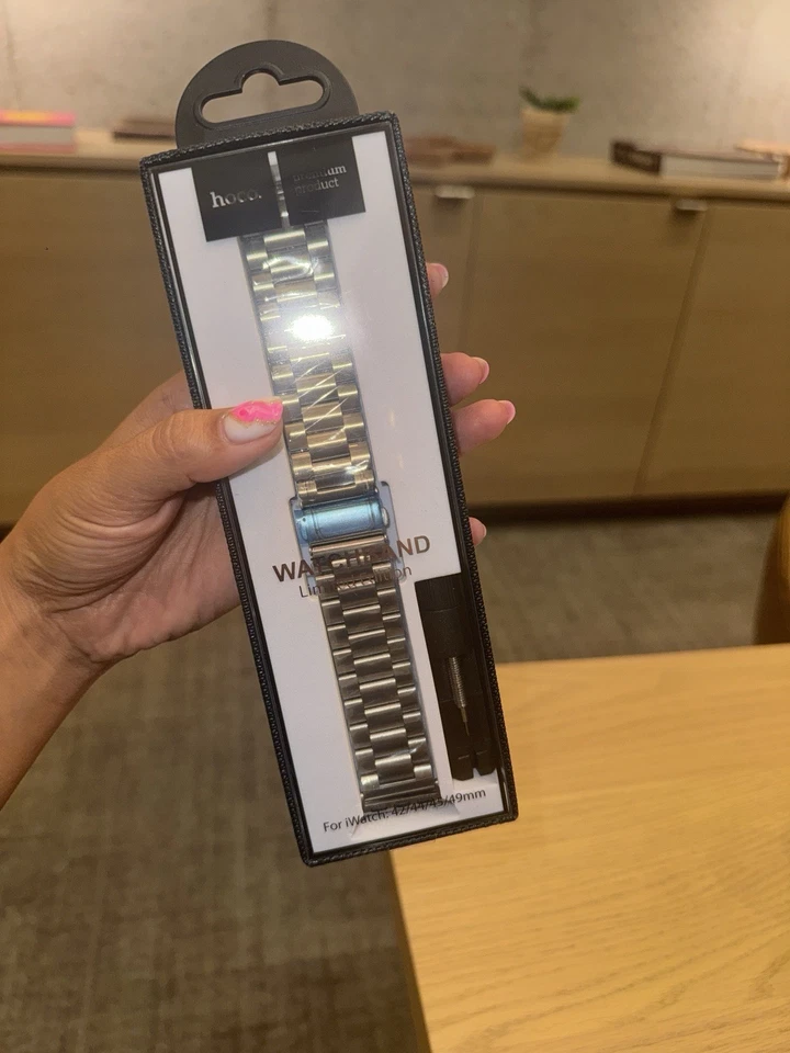 Correa Iwatch para 42/44/49 mm plata tres cuentas correa de acero Foto 2 de 3