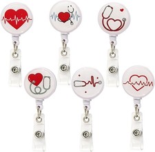 6 Pcs Nurse Badge Reel,Cute Heart Nursing Badge Holder, Medical Badge Clip,Funny