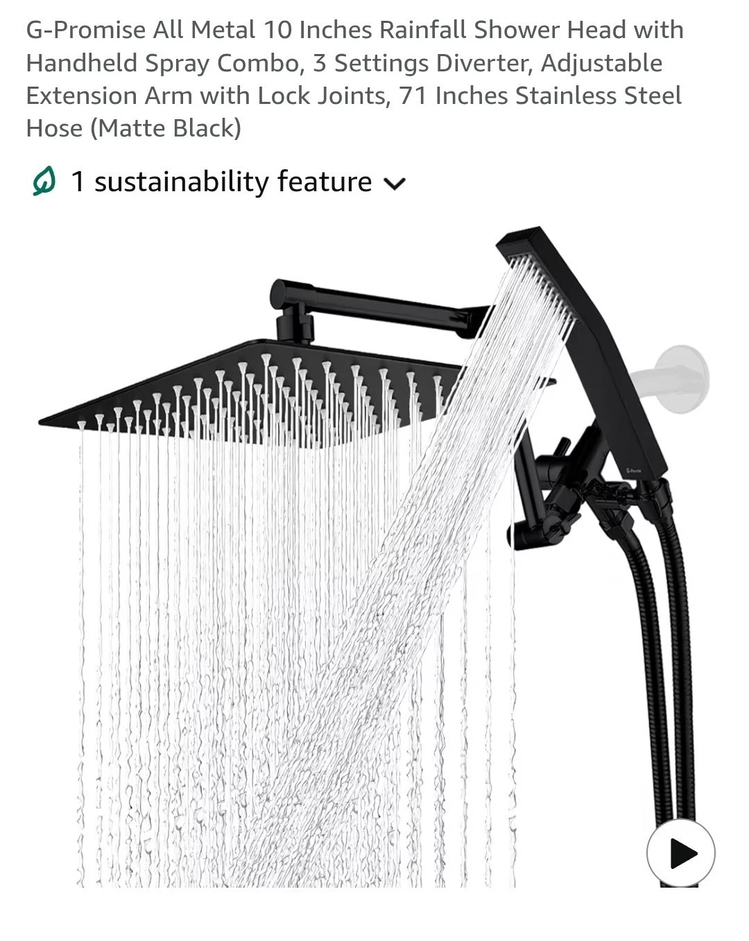 G-Promise All Metal 10" Dual Square Shower Head Combo | Handheld Shower