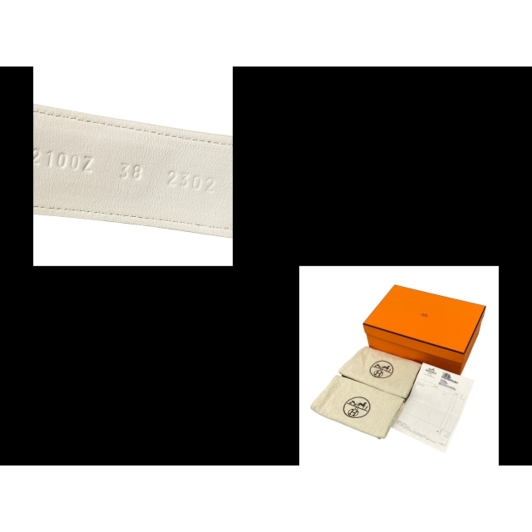 Auth HERMES Women's Chypre Sandals Mule White Black H Logo EU38 US8 UK5 Leather image 2