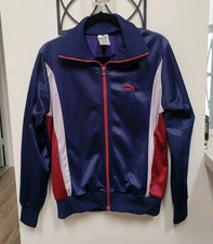 Vintage Puma Retro Mens Sz Med Track Jacket Blue Red Trim Full Zip 80s 90s Lined