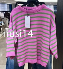 ZARA NEW WOMAN STRIPED KNIT JUMPER PINK GREEN S-XL 6771/008/390