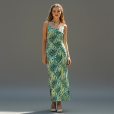 Vintage Express Tricot Abstract Print Slip Dress Y2K 90s Spaghetti Strap Size S
