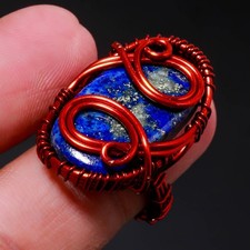 Lapis lazuli Gemstone Handmade Wire Wrap Copper Ethnic Jewelry Ring 7.25" PG 725