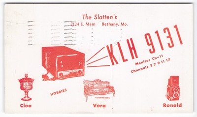 Vintage 1960s KLH 9131 Radio QSL Card from Bethany Missouri 1965