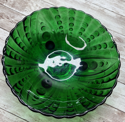 Anchor Hocking Dessert Bowl Forest Green Footed Burple Oyster Berry Dish 8.25” - Picture 8 of 10