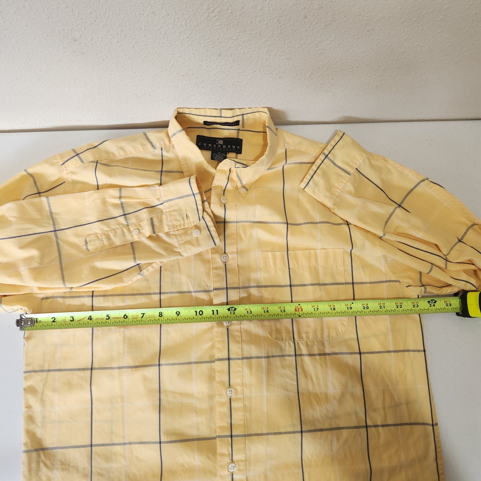 Consensus Men’s Medium Yellow Windowpane Plaid Sh… - image 5