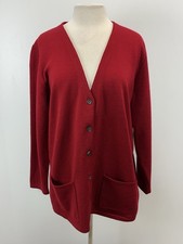 Vtg Charter Club Wool Cardigan Sweater Women s L Red Vneck Holiday Classic 90s