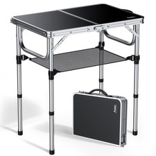 2ft Folding Camping Table with Storage Net, 3 Adjustable Heights Small Foldin...