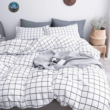 Queen Duvet Cover Set Grid, 90X90 Soft Bedding Cover, Luxury Cool Lightweight Mi