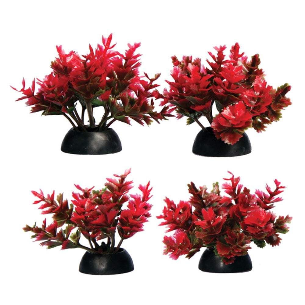 Aqua One Ecoscape Foreground Red Catspaw Aquarium Fish Tank Plastic Plant (4pk)