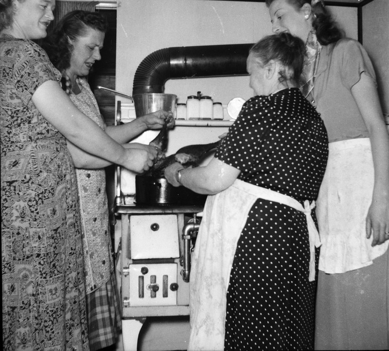 Vintage Oversized Photo Negative Women Cooking Stove Mid Century Kitchen