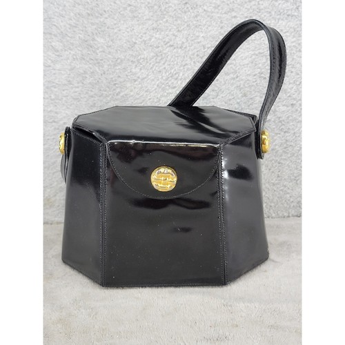 Renaud Pellegrino Paris Black Patent Leather Geometric Evening Bag