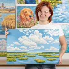 Original Oil Painting Marsh Swamp Scene Nature Painting Wall Art Home Decor