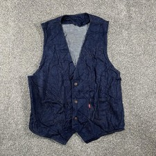 Levis Mens Medium Denim Vest Dark Wash Trucker Western 4 Pocket