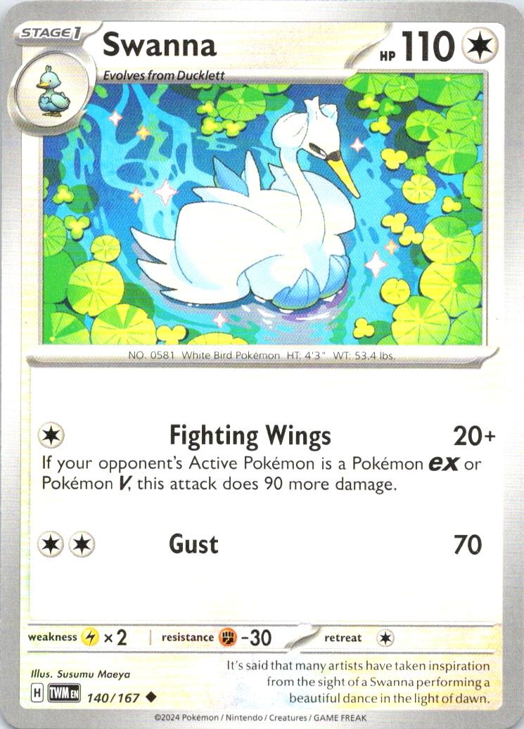 SWANNA 140/167 UNCOMMON TWILIGHT MASQUERADE POKEMON REVERSE HOLO NM/M