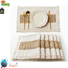 Boho Placemat Set of 6 Natural Cotton Burlap Farmhouse Style Table Decor