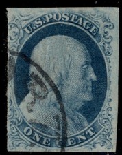 Scott #8A Type IIIA 1-Cent Franklin From Plate 4 Completely Sound CV $1250