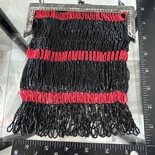 BIG 1920s Vintage Art Deco Black/Red Beaded Fringe Evening Purse/Bag Flapper Era