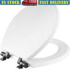 Round Enameled Wood Toilet Seat Soft Close Never Loosens Matte Black Hinges New