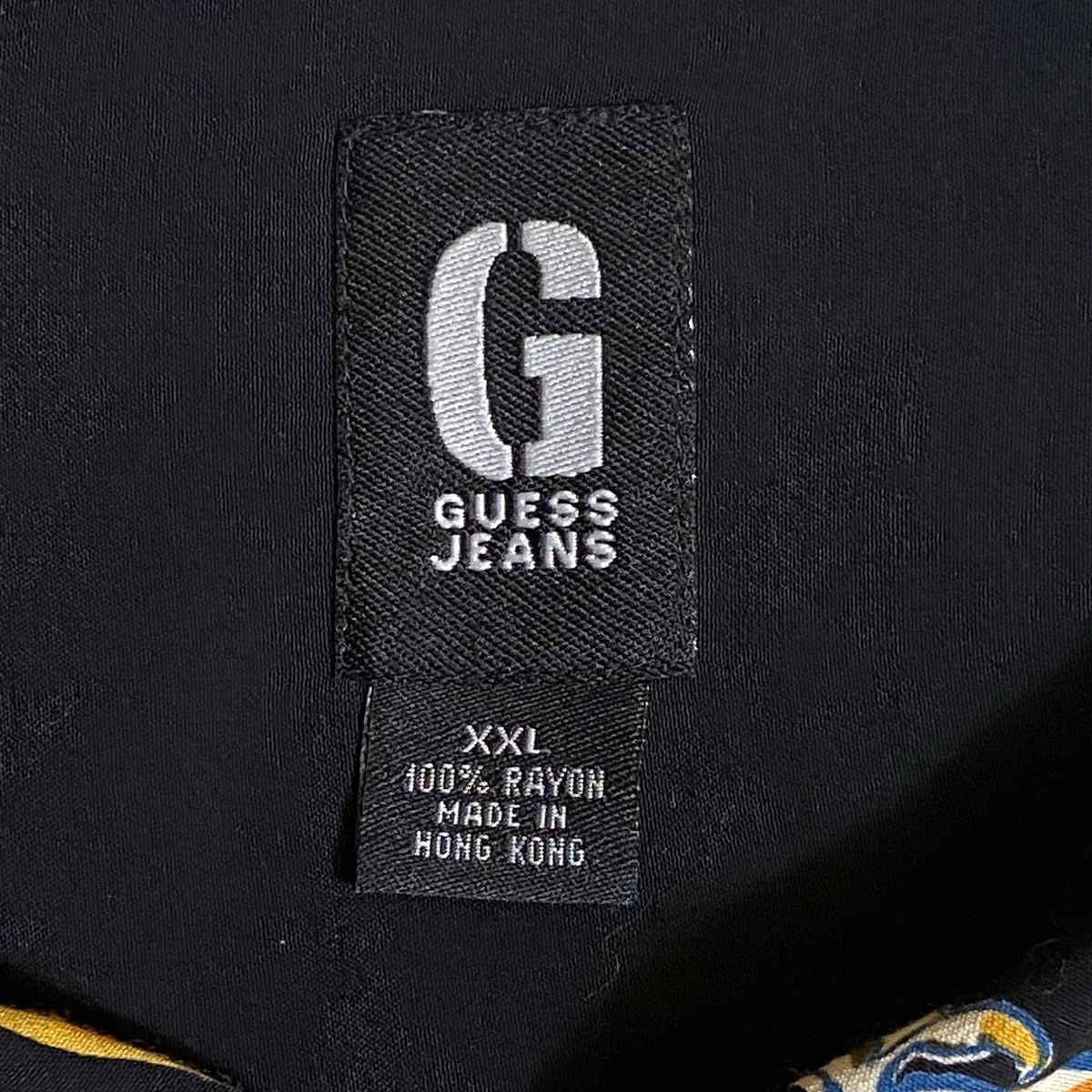 Camisa De Colección Guess Para Hombres XXL Negra Estampado Dragón y Llamas Rayón Rockabilly Salón