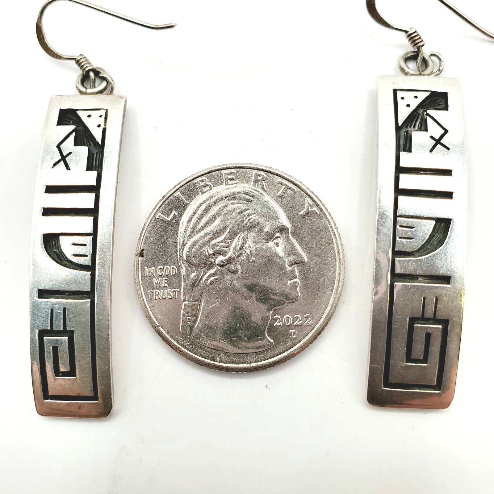 Hopi Frank Lahaleon 925 Overlay Earrings Sterling Silver Native Southwest