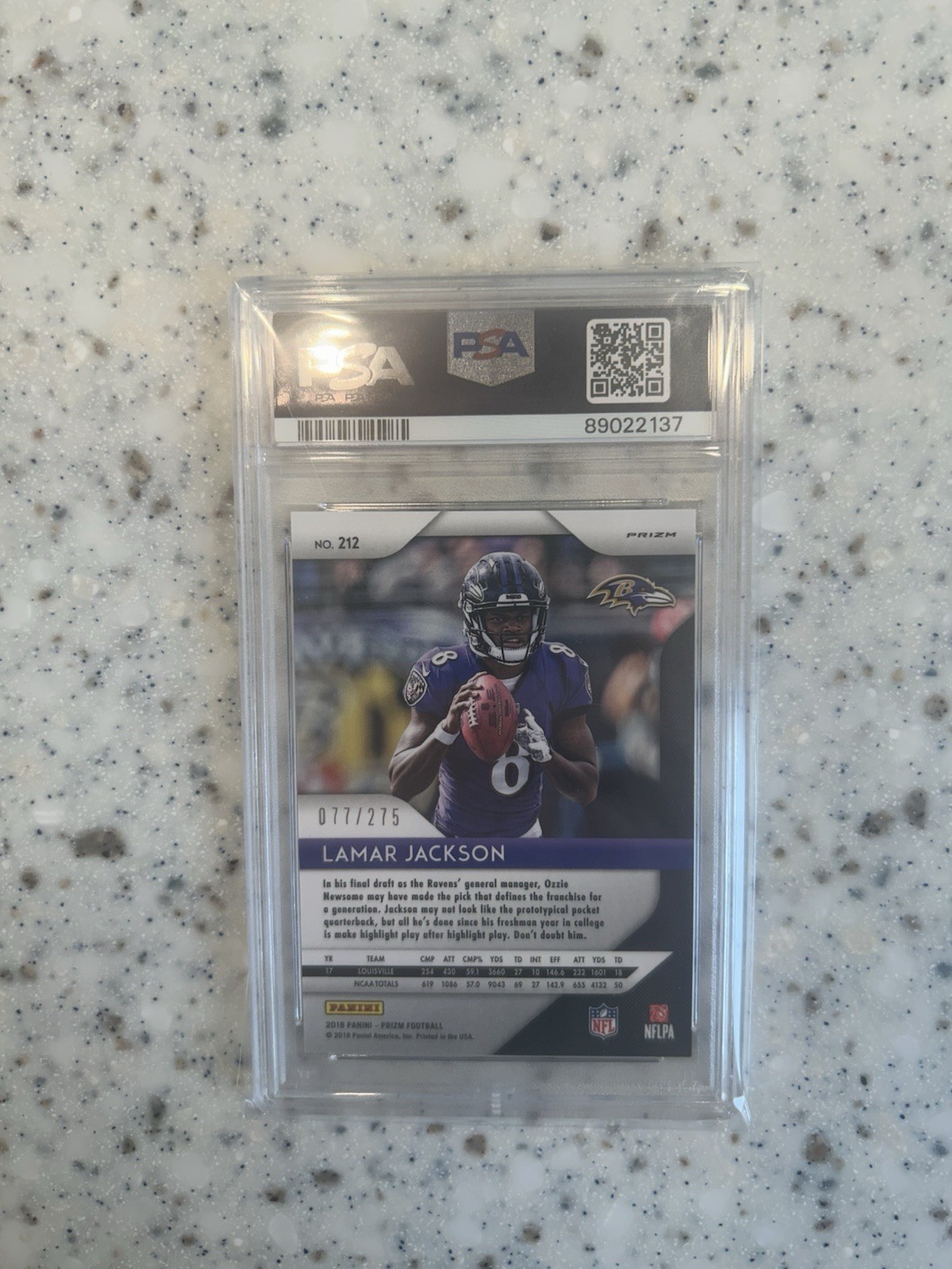 2018 Panini Prizm Lamar Jackson Hyper Prizm #212 /275 Rookie Ravens PSA 9 view 2