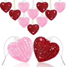 12PCS Heart Ornaments for Valentine Crystal Glass Heart Shape Hanging Ornaments
